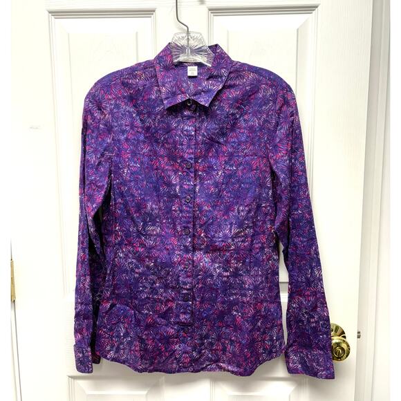 Coldwater Creek Tops - Purple Batik Print Blouse Button Up Coldwater Creek No Iron Cotton Women’s 4 - 6